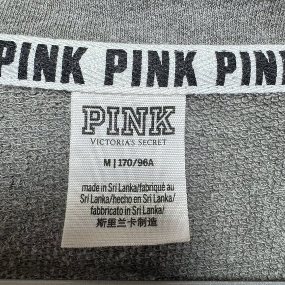 Victorias Secret PINK Pullover Sweater Medium Black Gray White 1/4 Zip Pocket - Picture 3 of 7